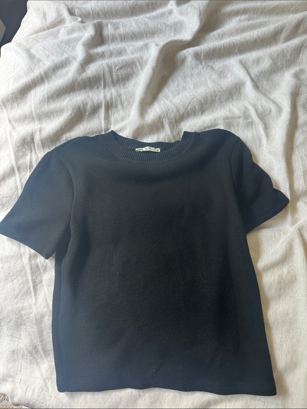Black Short-Sleeve Knit Top